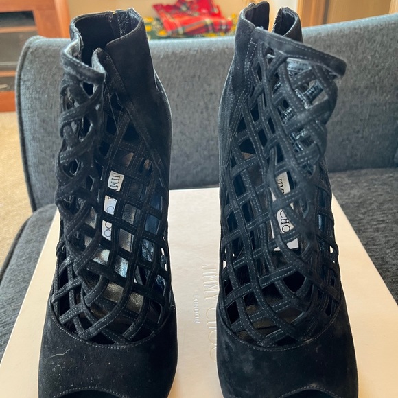 Jimmy Choo Black Suede Drift Cutout Booties - Picture 7 of 9